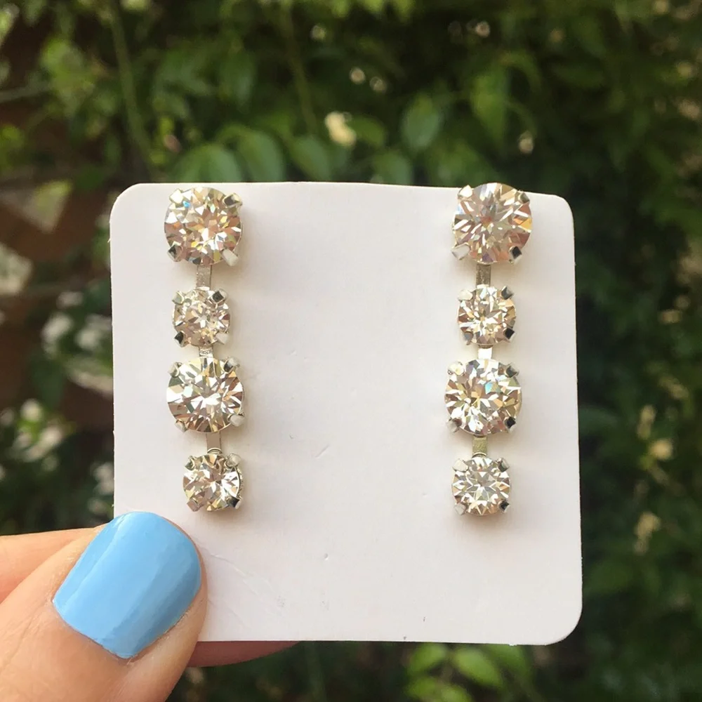 Elegant Silver Crystal Drop Earrings